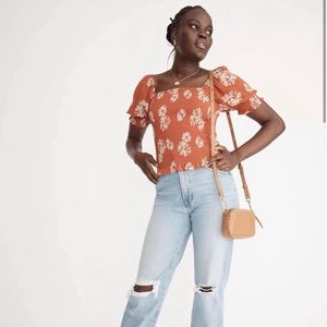 Madewell (Re)sourced Georgette Lucie Puff-Sleeve Smocked Top